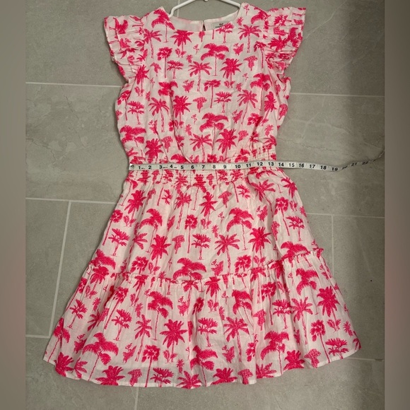 Vineyard Vines Palm Tree Smocked Linen Dress Pink White Size Small - Picture 10 of 11